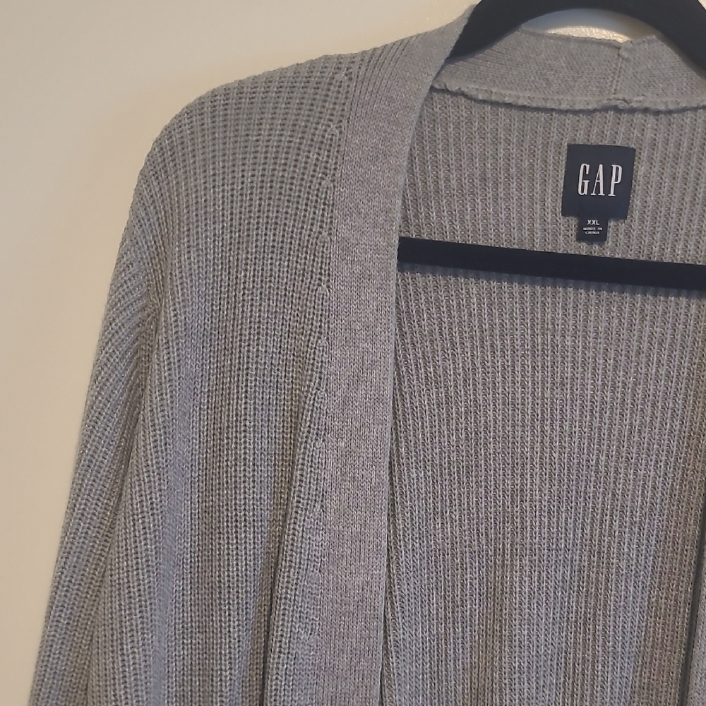 GAP Light Gray Open-Front Ribbed Cardigan with Pockets - Picture 7 of 12